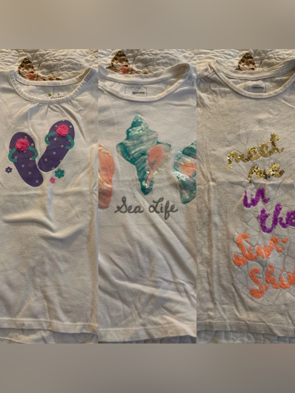 White Tops with Purple, Teal, Pink, Gold, Orange Accents (3-Pack)